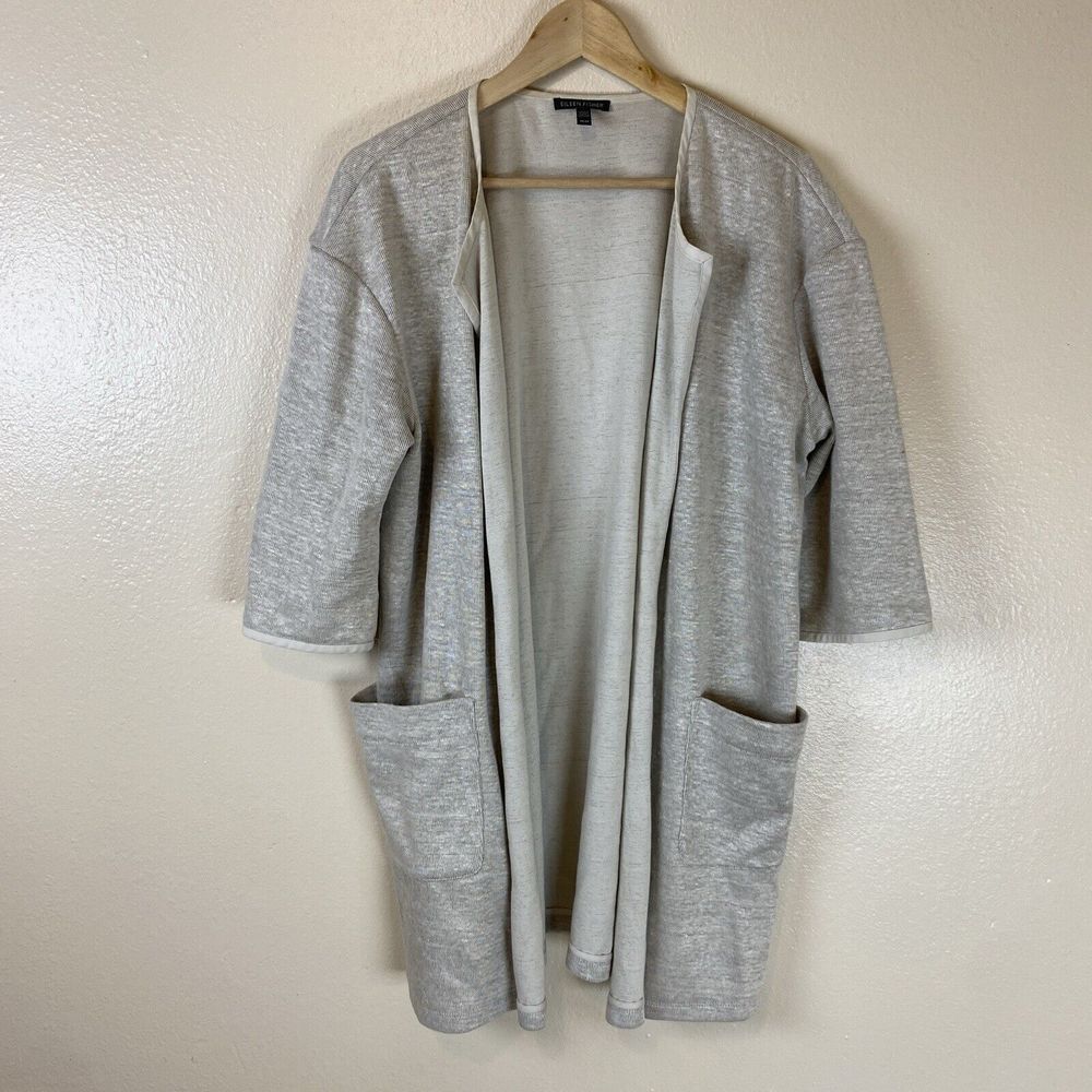 Eileen Fisher Light Gray Open-Front Long Cardigan